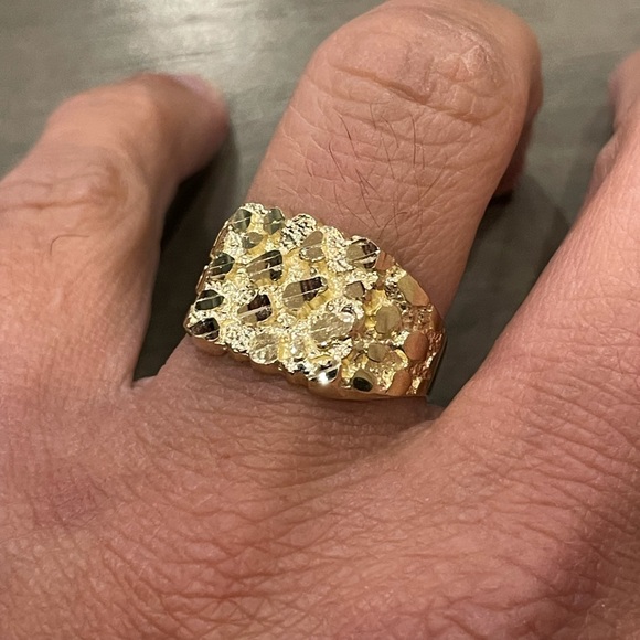 Brand New Mens 10K Real Gold Square Nugget Ring - Picture 5 of 9